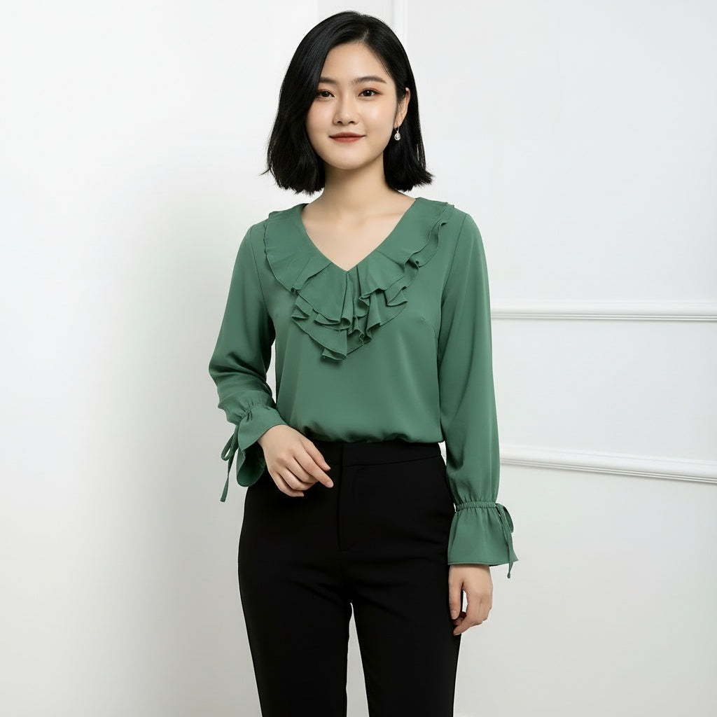 ARZO Emerald Grace Ruffle Blouse