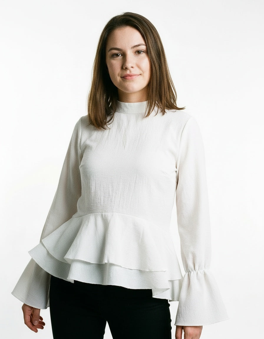 ARZO Peplum Flare Top – Ivory White
