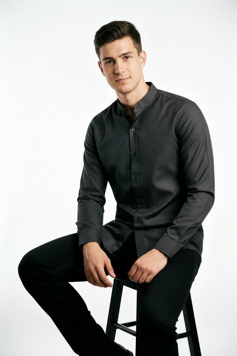 ARZO Midnight Noir Mandarin Shirt