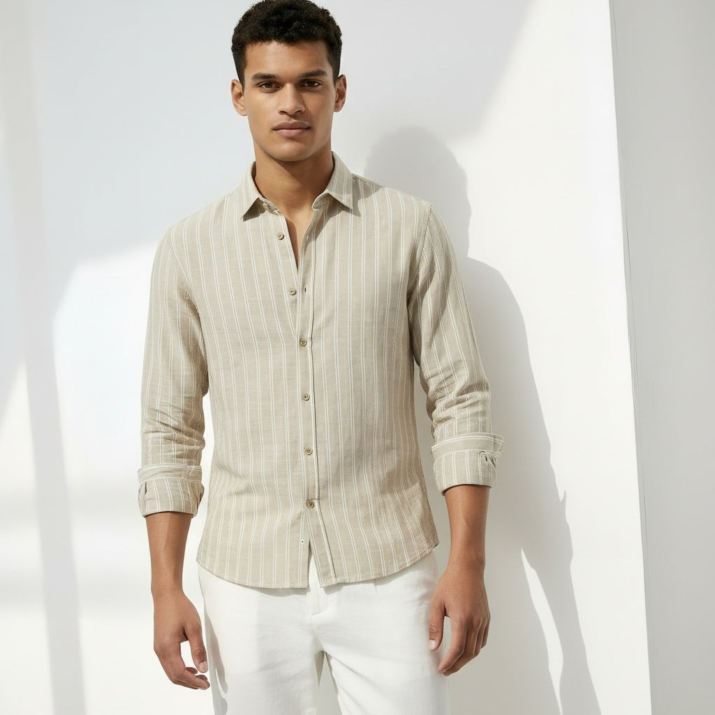 ARZO Ivory Sand Stripe Classic Shirt