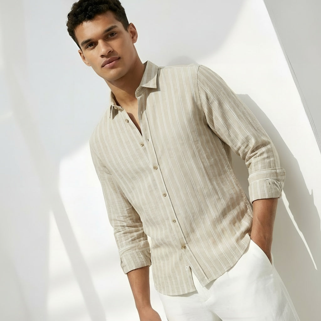 ARZO Ivory Sand Stripe Classic Shirt