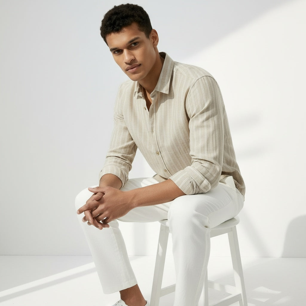 ARZO Ivory Sand Stripe Classic Shirt