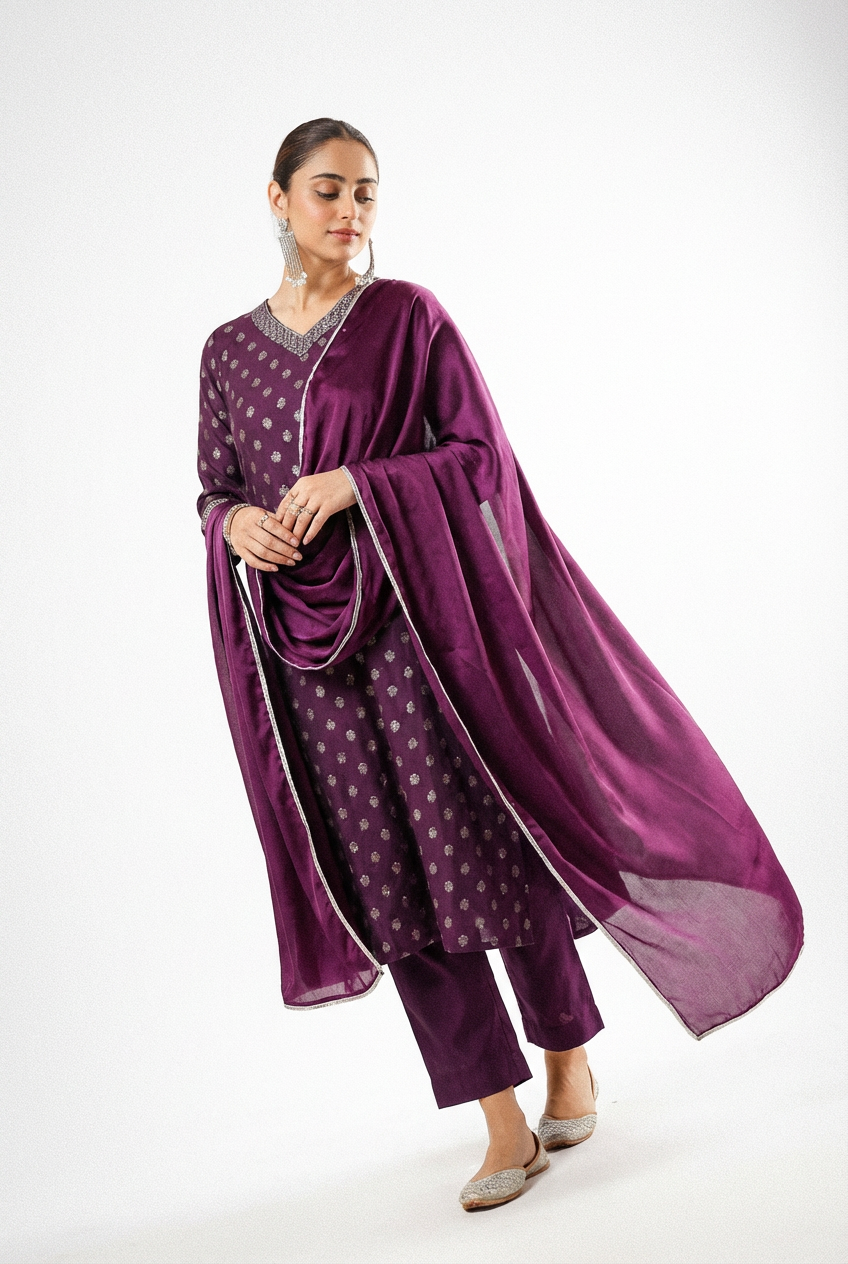 ARZO Plum Royale Printed Suit Set