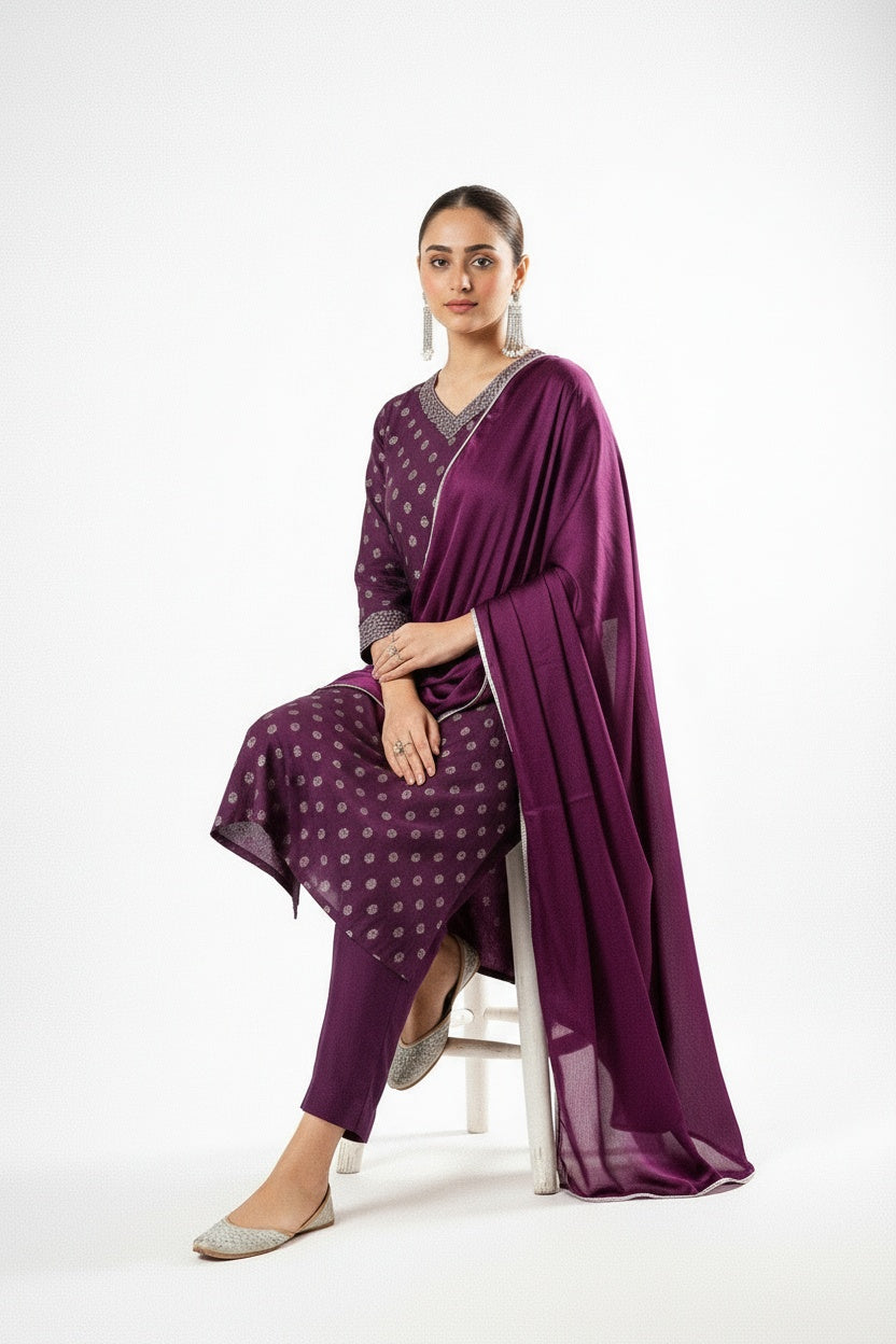 ARZO Plum Royale Printed Suit Set