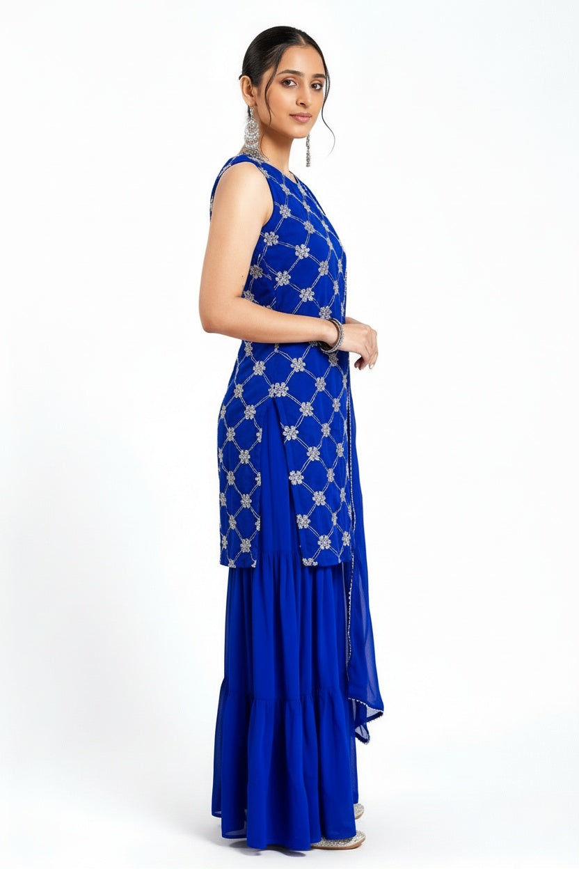 ARZO Royal Sapphire Embroidered Sharara Set
