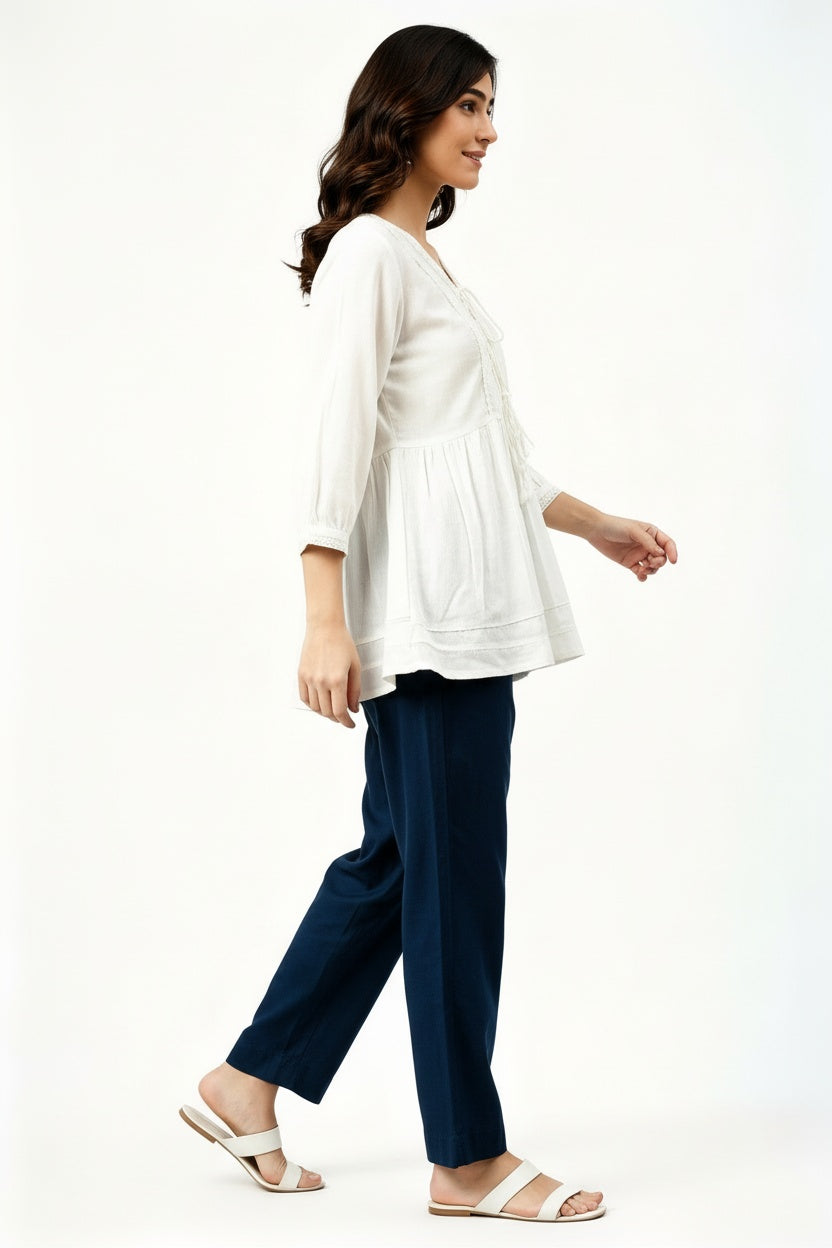 ARZO Lace-Up Tunic Top – Off White