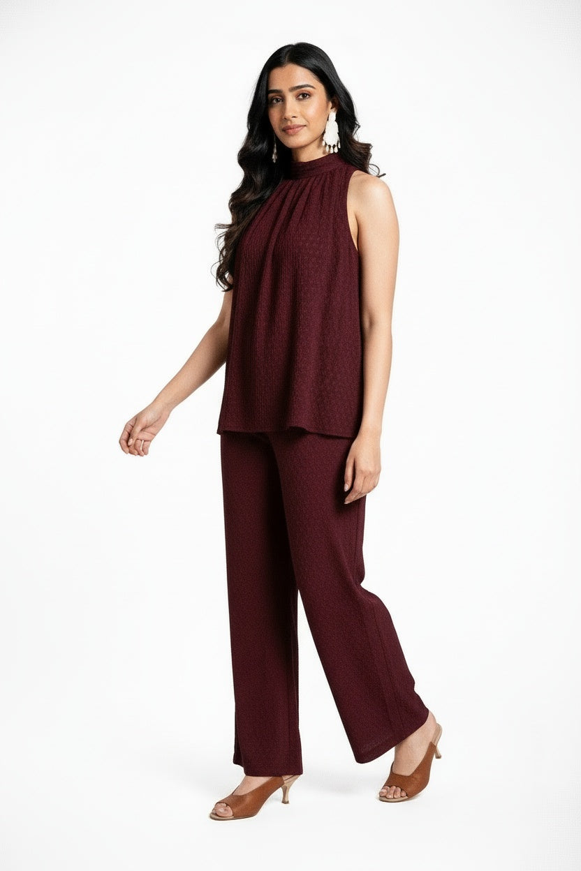 ARZO Halter Neck Co-ord Set – Wine