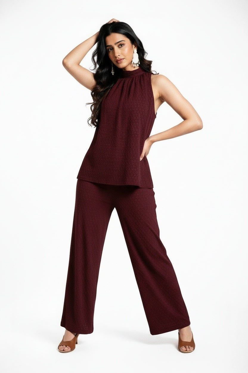 ARZO Halter Neck Co-ord Set – Wine