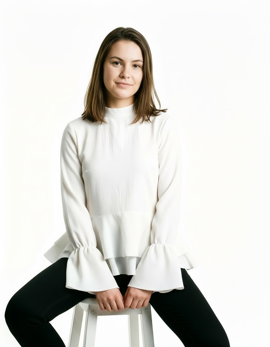 ARZO Peplum Flare Top – Ivory White