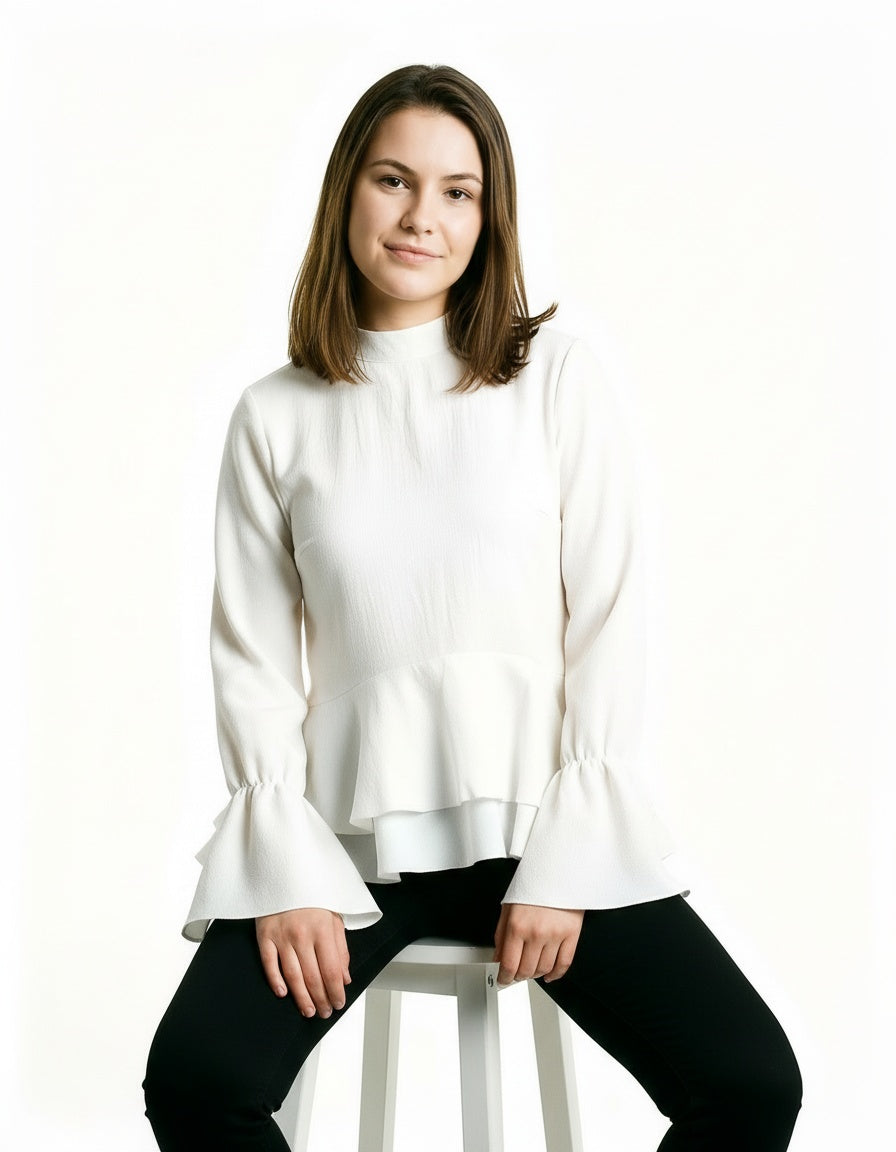 ARZO Peplum Flare Top – Ivory White