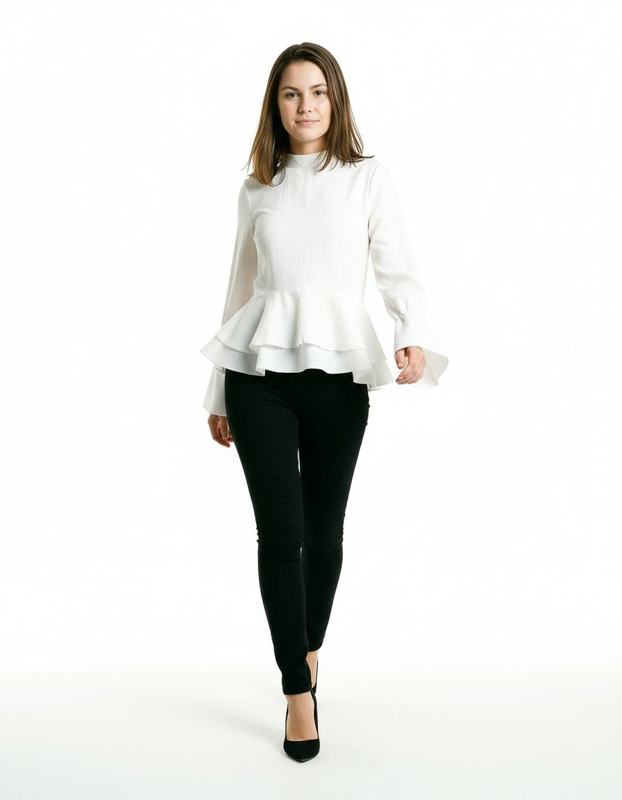ARZO Peplum Flare Top – Ivory White