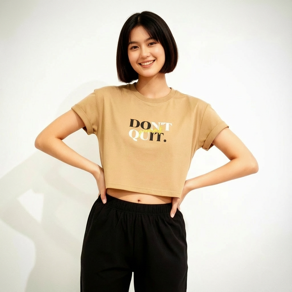 ARZO “Don’t Quit” Crop Tee – Beige