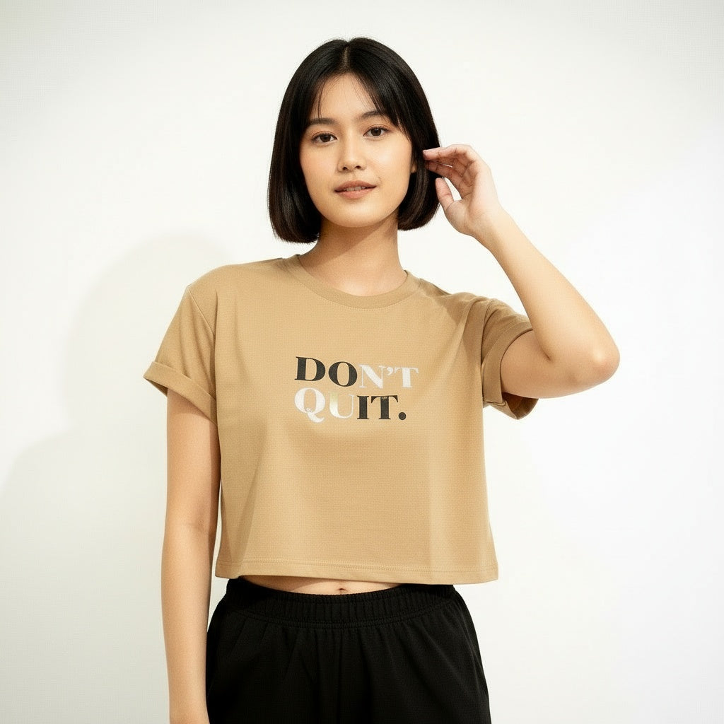 ARZO “Don’t Quit” Crop Tee – Beige