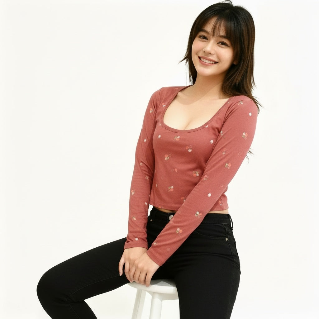 ARZO SOFT BLOOM NOIR™ | Luxury Long-Sleeve Crop Top