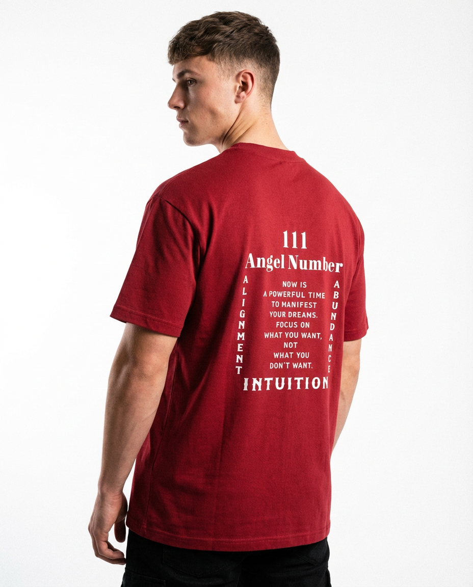 ARZO “Angel 111” Manifest Oversize Tee – Crimson Red