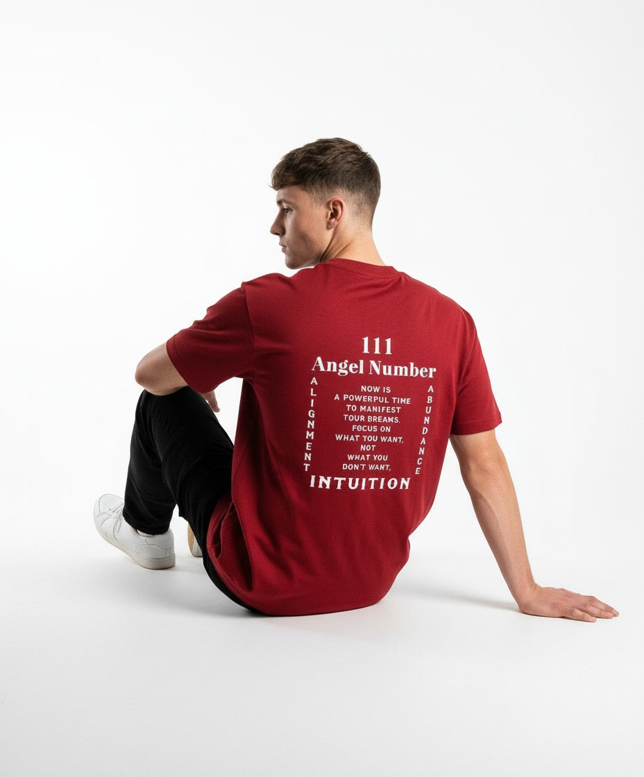 ARZO “Angel 111” Manifest Oversize Tee – Crimson Red