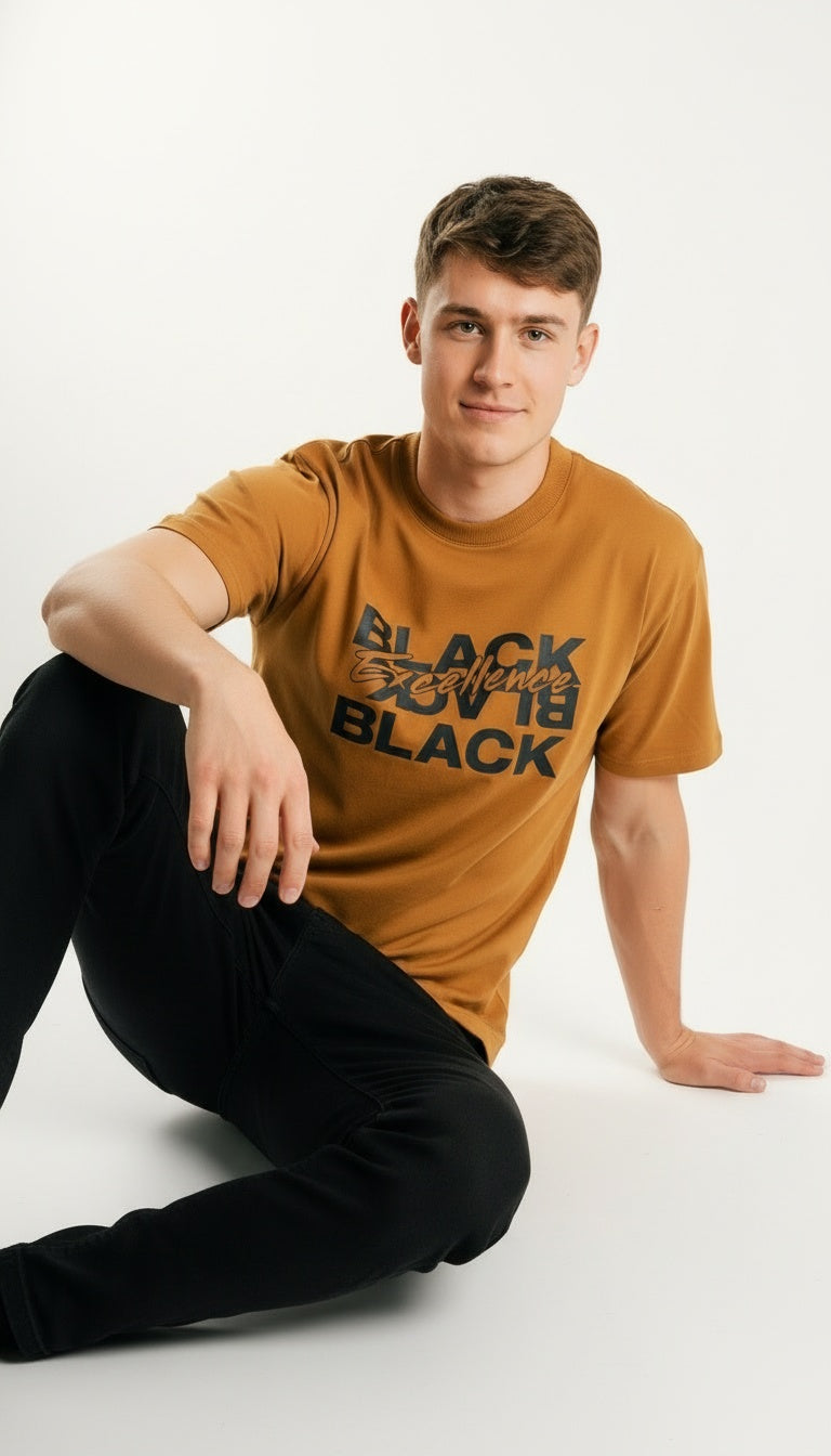 ARZO “Black Excellence”Power Oversize Tee – Earth Brown
