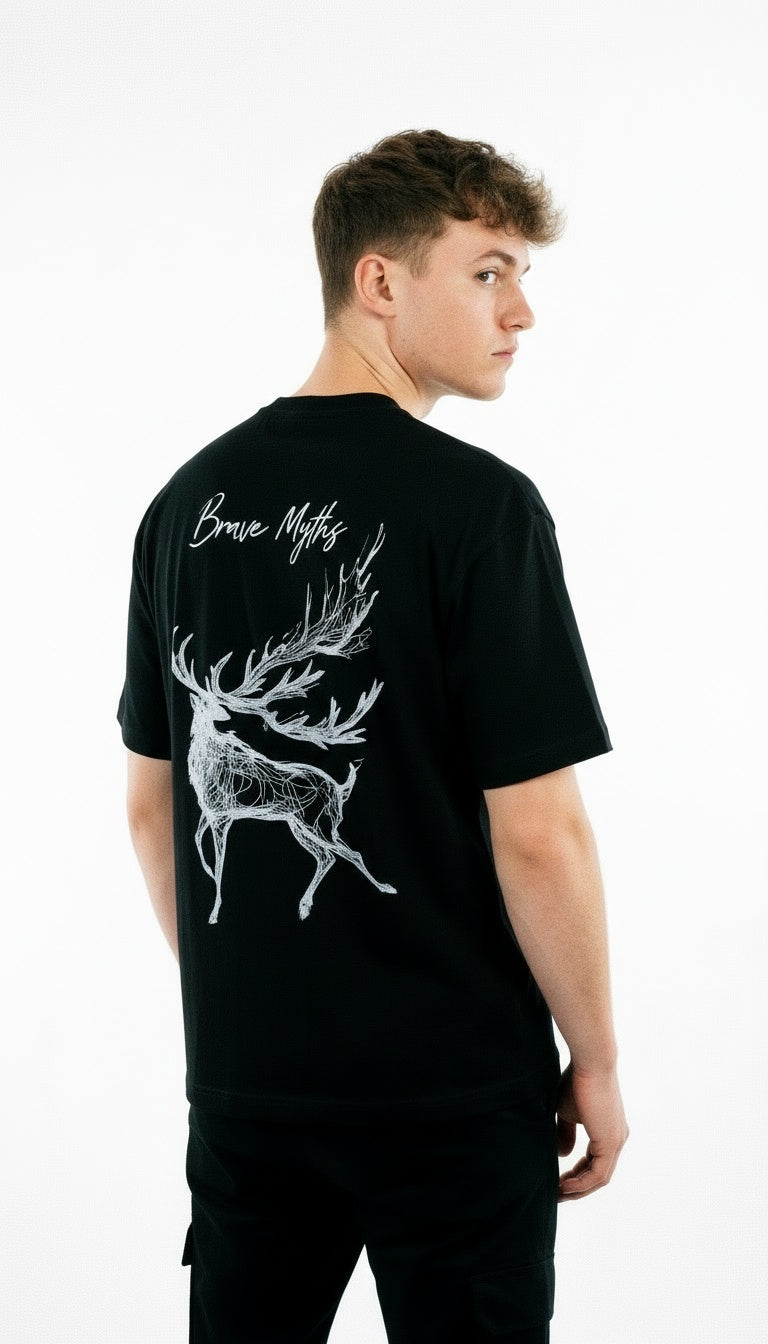 “Brave Myths” Oversized Tee – Midnight Black Edition