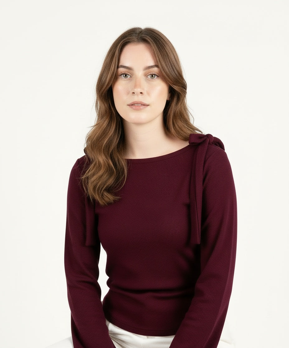 ARZO Bordeaux Charm Knit Top