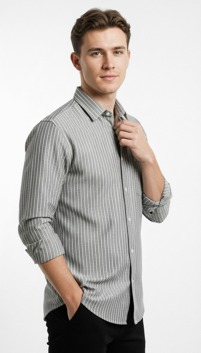 ARZO Grey Pinstripe Classic Shirt