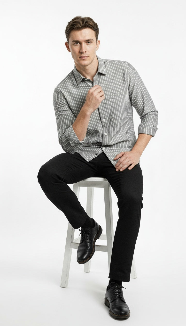 ARZO Grey Pinstripe Classic Shirt
