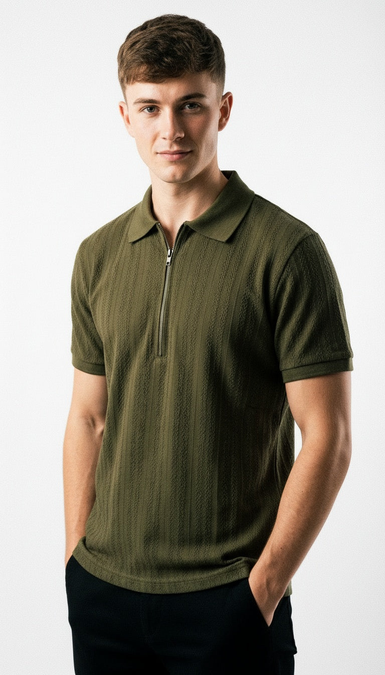 ARZO Olive Riviera Zip Polo