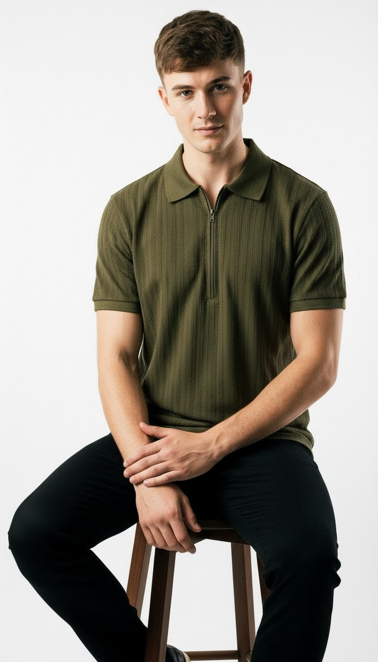 ARZO Olive Riviera Zip Polo