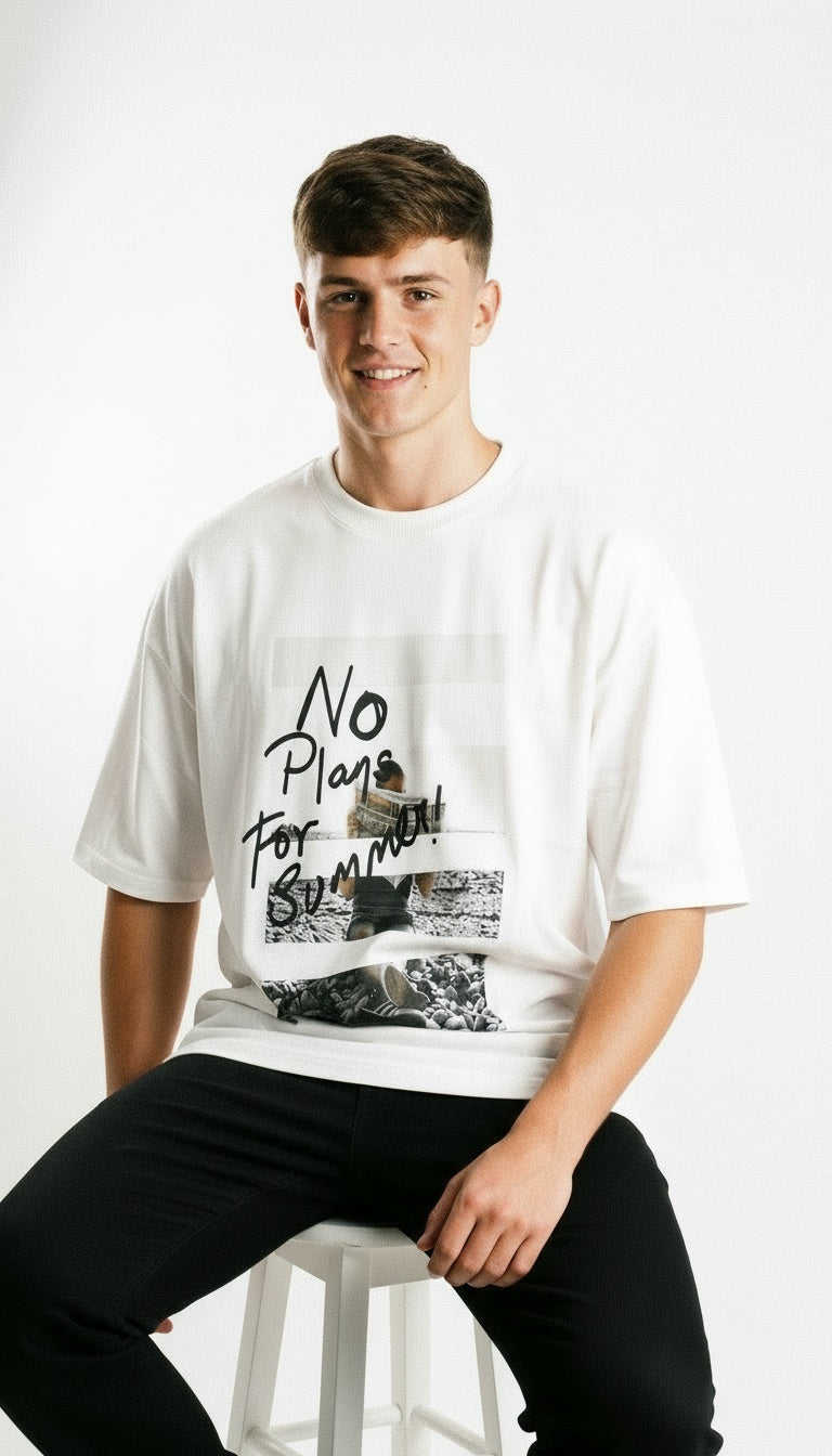 ARZO “No Plans” Oversized Tee (White)