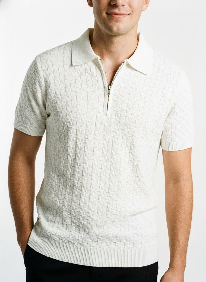 ARZO Ivory Grid Zip Polo