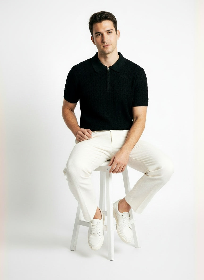 ARZO Noir Black Texture  Polo