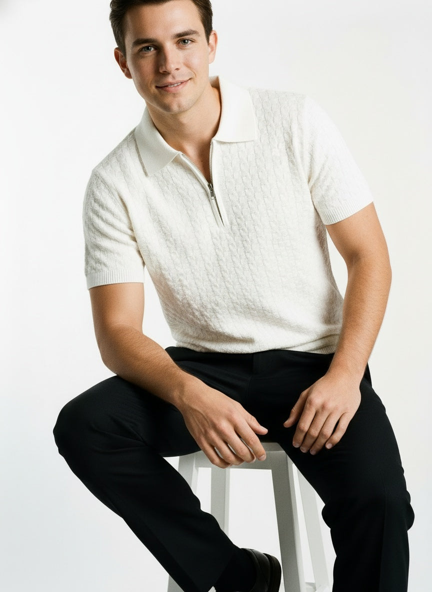 ARZO Ivory Grid Zip Polo