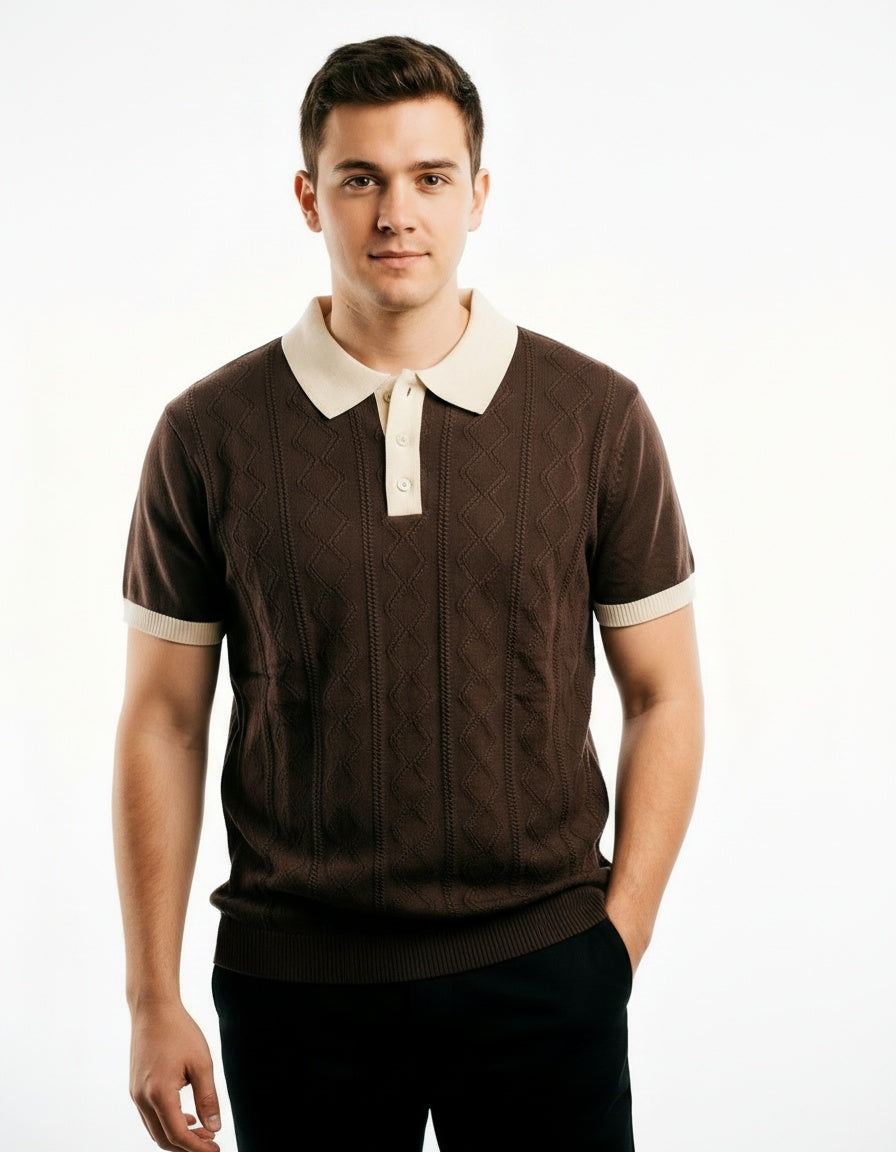 ARZO Monaco Knit Polo – Chocolate Brown