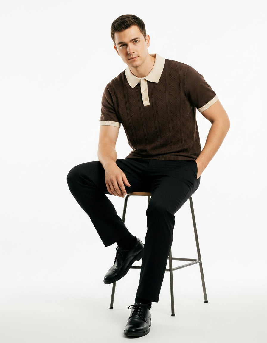 ARZO Monaco Knit Polo – Chocolate Brown