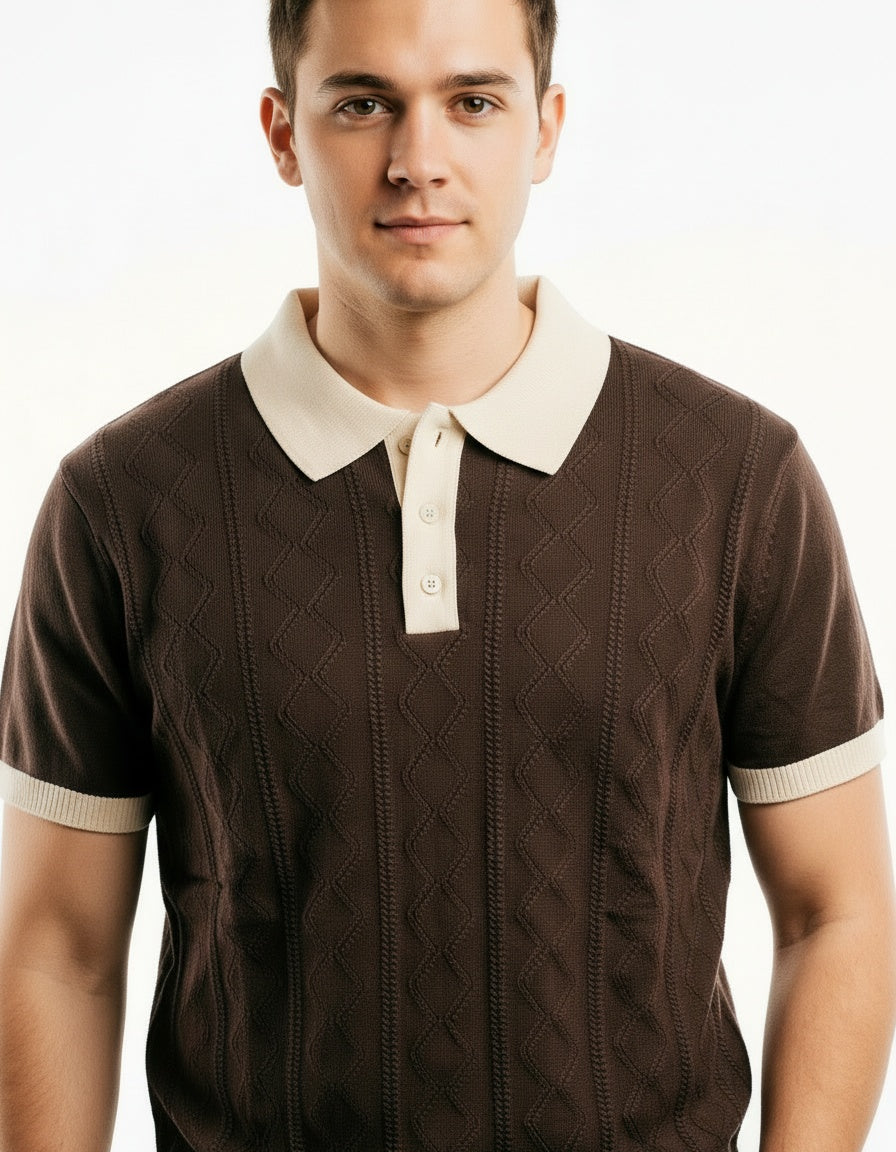 ARZO Monaco Knit Polo – Chocolate Brown